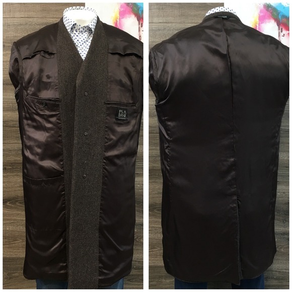 JOS A BANK Mens Tweed Overcoat Long Coat Jacket Wool Size 40S Casual Blazer - Picture 5 of 12